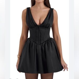 House of CB Emmeliette Black Satin Corset Mini Dress